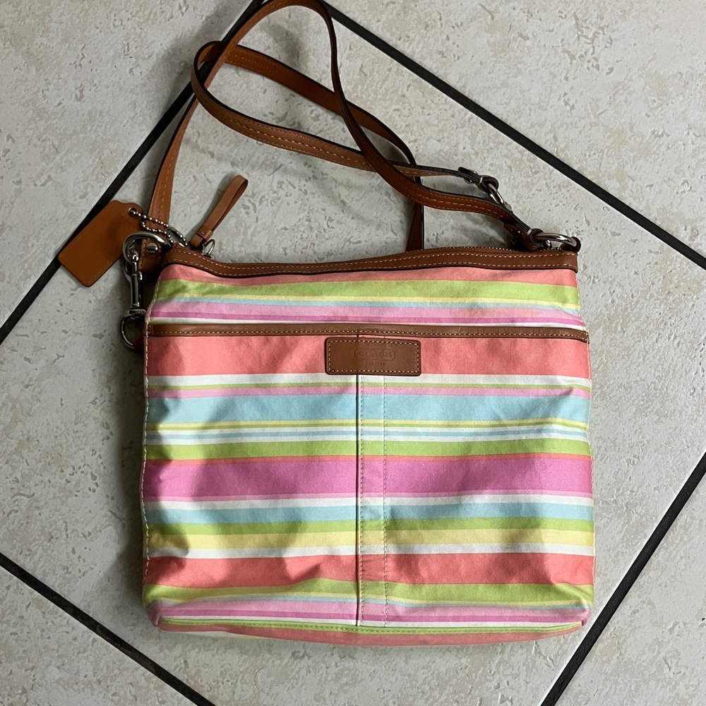 COACH-Signature Collection Striped Pastel Crossbody Bag